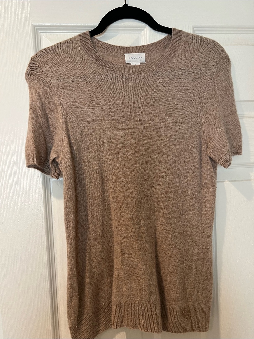 Caslon wool cashmere blend Short Sleeve Crewneck Sweater in Warm Taupe